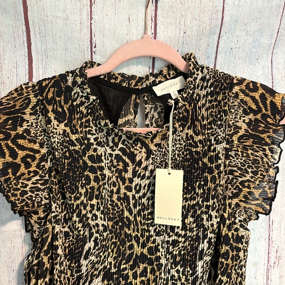 NWT Melloday Animal Print Tiered Mock Neck Pleated Ruffle Dress - Picture 5 of 10